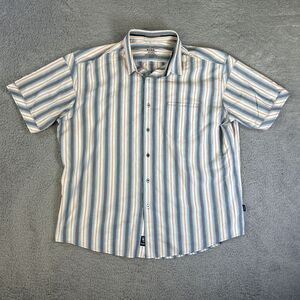 Kuhl Shirt Mens XXL Blue‎ Red White Striped Aztec Button Up Short Sleeve Eluxur